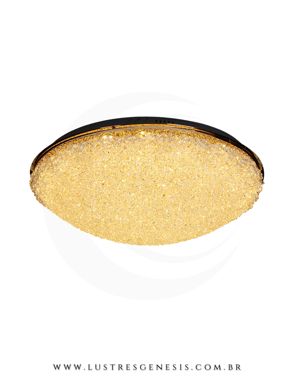 Plafon de Cristal Moderno LED Dourado 48cm, Sala de Jantar, Quarto Casal, Suite Master, Sala de Estar